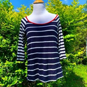 GAL Boss Striped Colorblock Red White Blue Top Medium Soft & comfy!